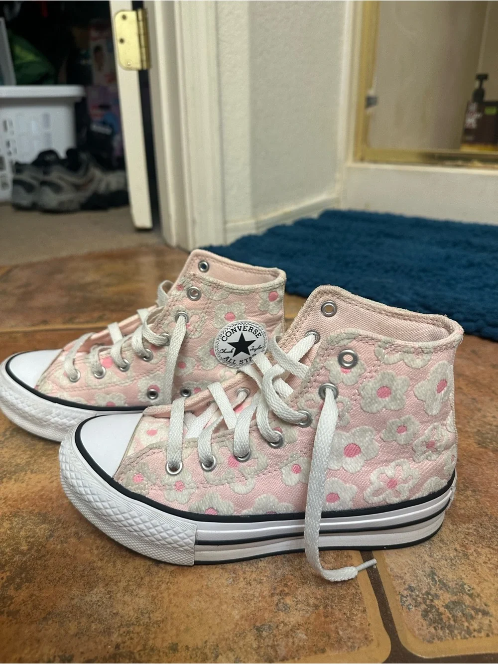 Converse Pink Floral Lift High Tops Sz 2Y